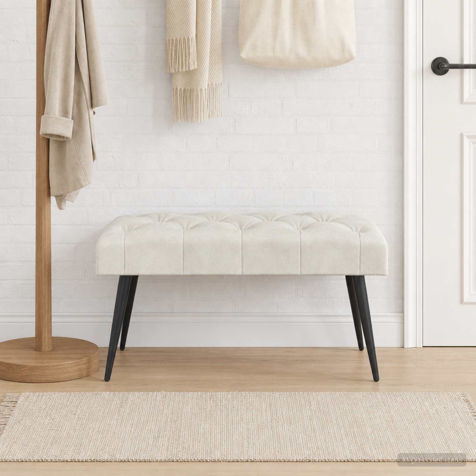 Klupa s gumbastim tkanjem Krem 80 x 40 x 46 cm Baršun