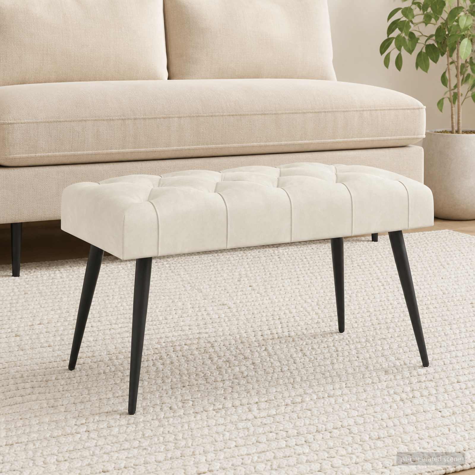 Klupa s gumbastim tkanjem Krem 80 x 40 x 46 cm Baršun