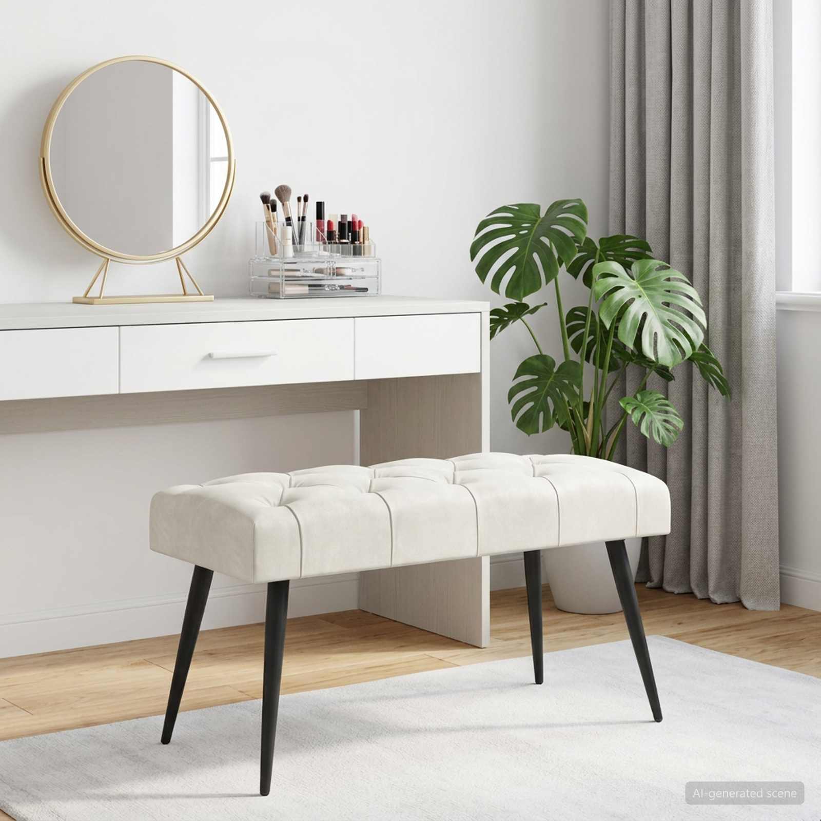 Klupa s gumbastim tkanjem Krem 80 x 40 x 46 cm Baršun