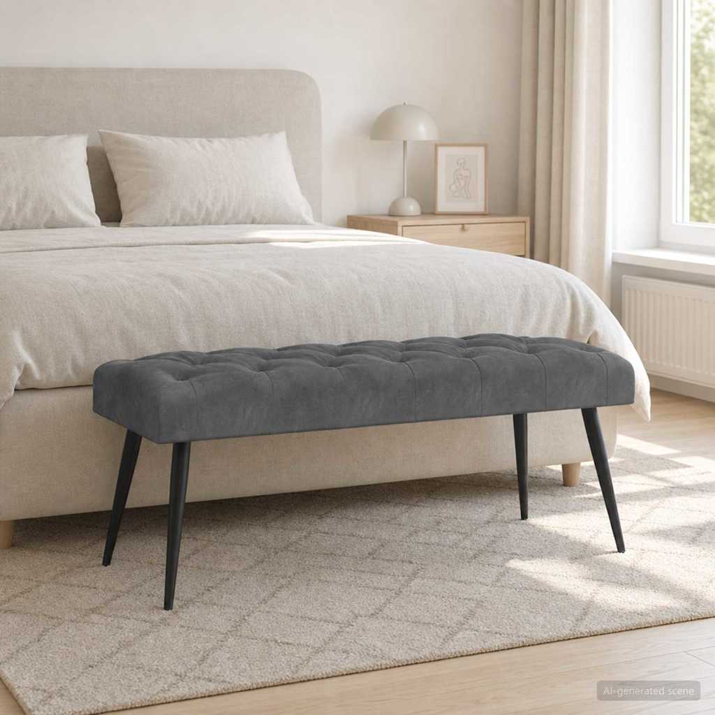 Klupa s gumbastim tkanjem Tamnosiva 110 x 40 x 46 cm Baršun