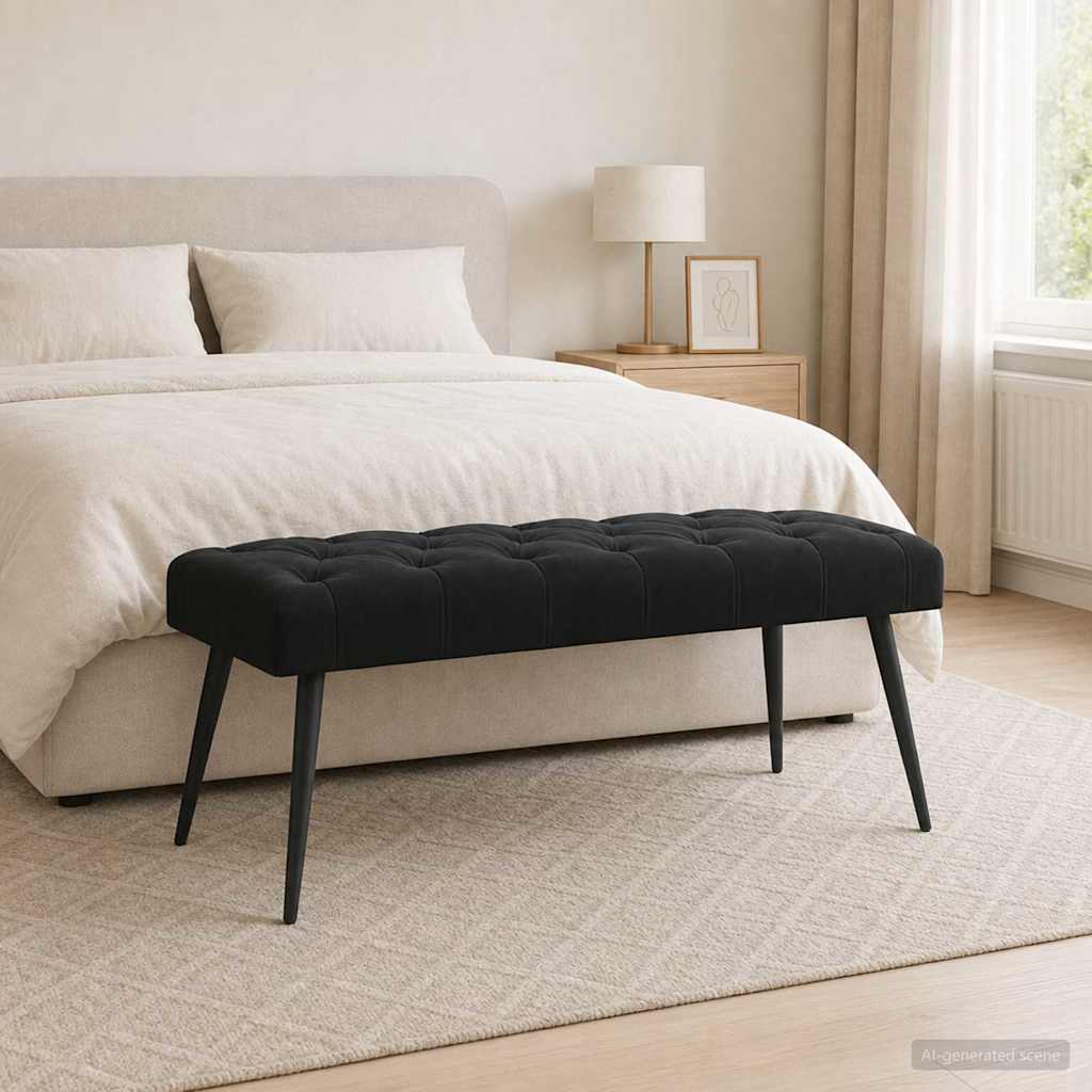 Klupa s gumbastim tkanjem Crna 110 x 40 x 46 cm Baršun