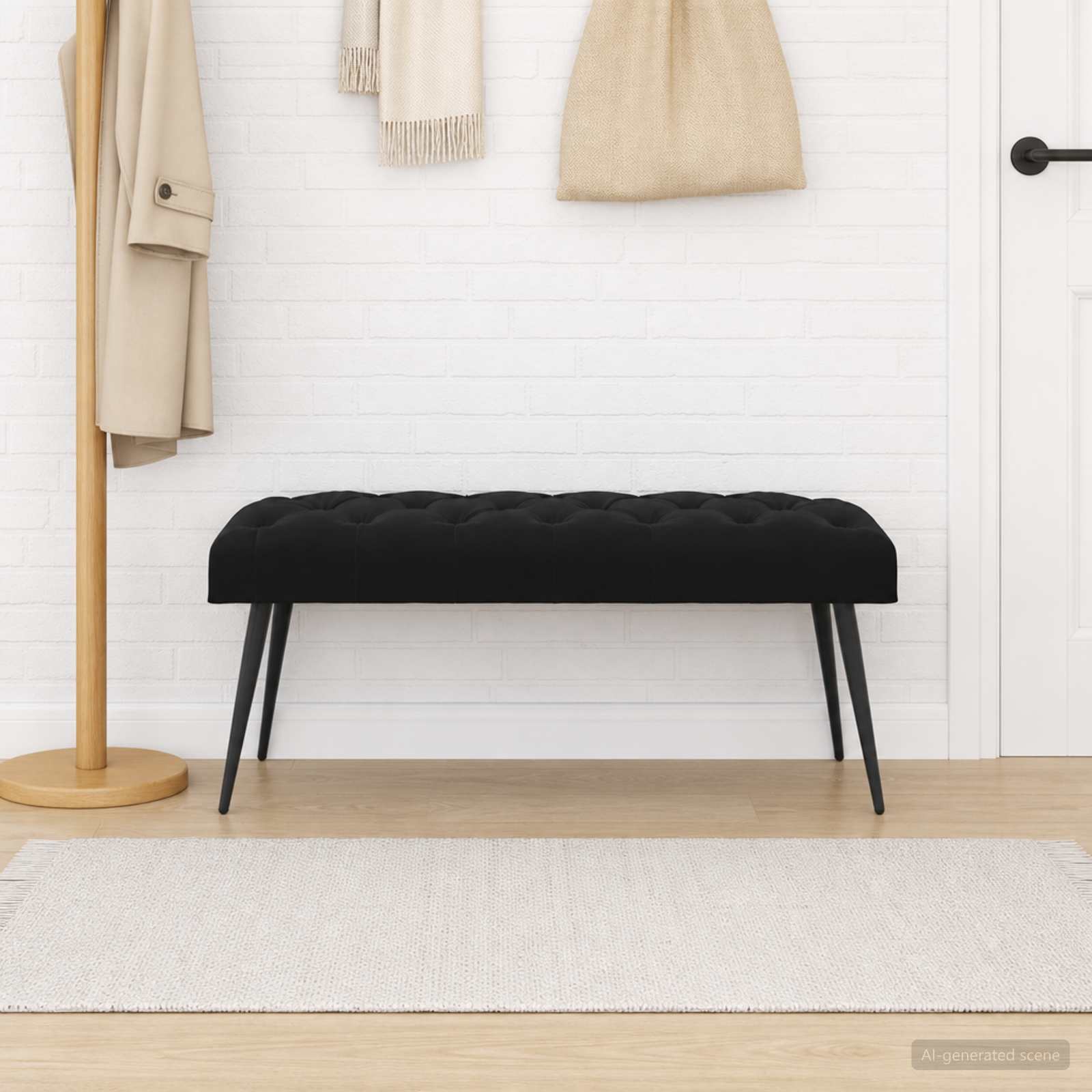 Klupa s gumbastim tkanjem Crna 110 x 40 x 46 cm Baršun