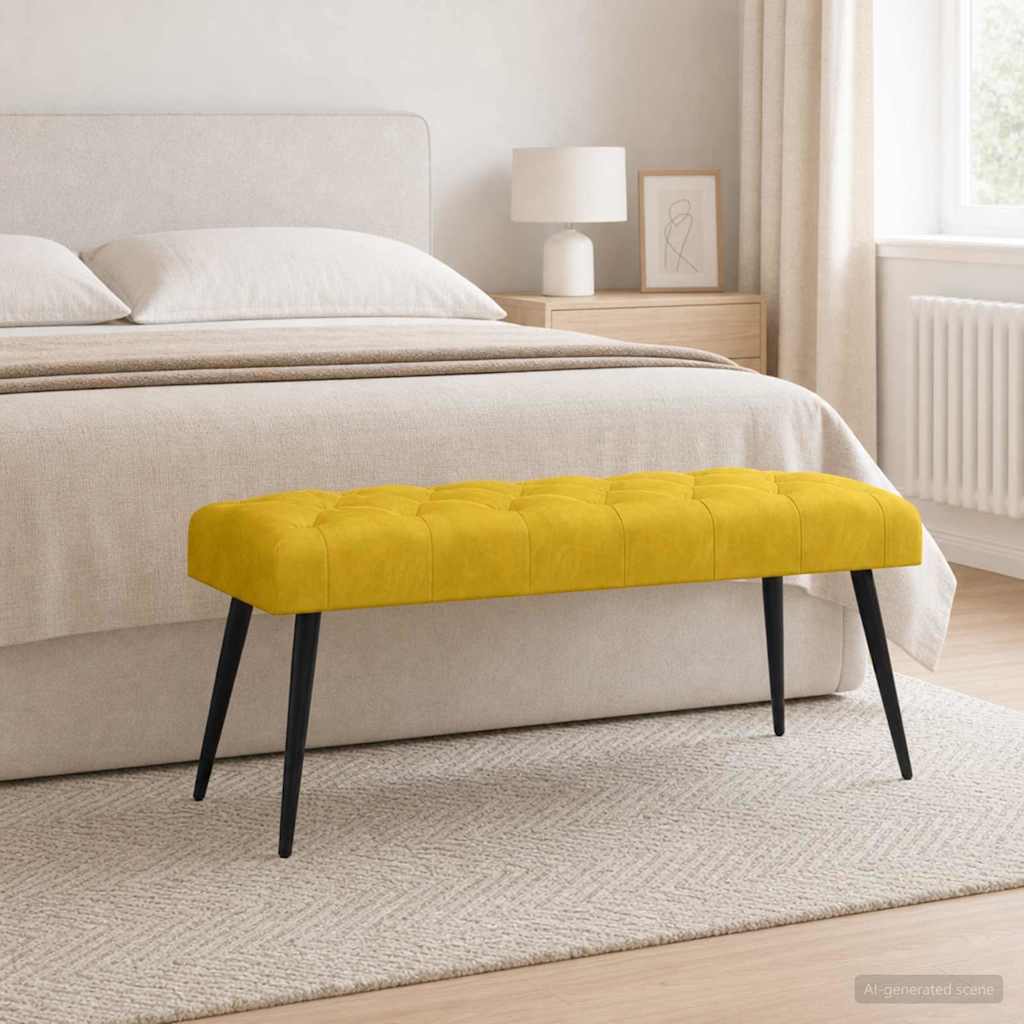 Klupa s gumbastim tkanjem Žuta 110 x 40 x 46 cm Baršun