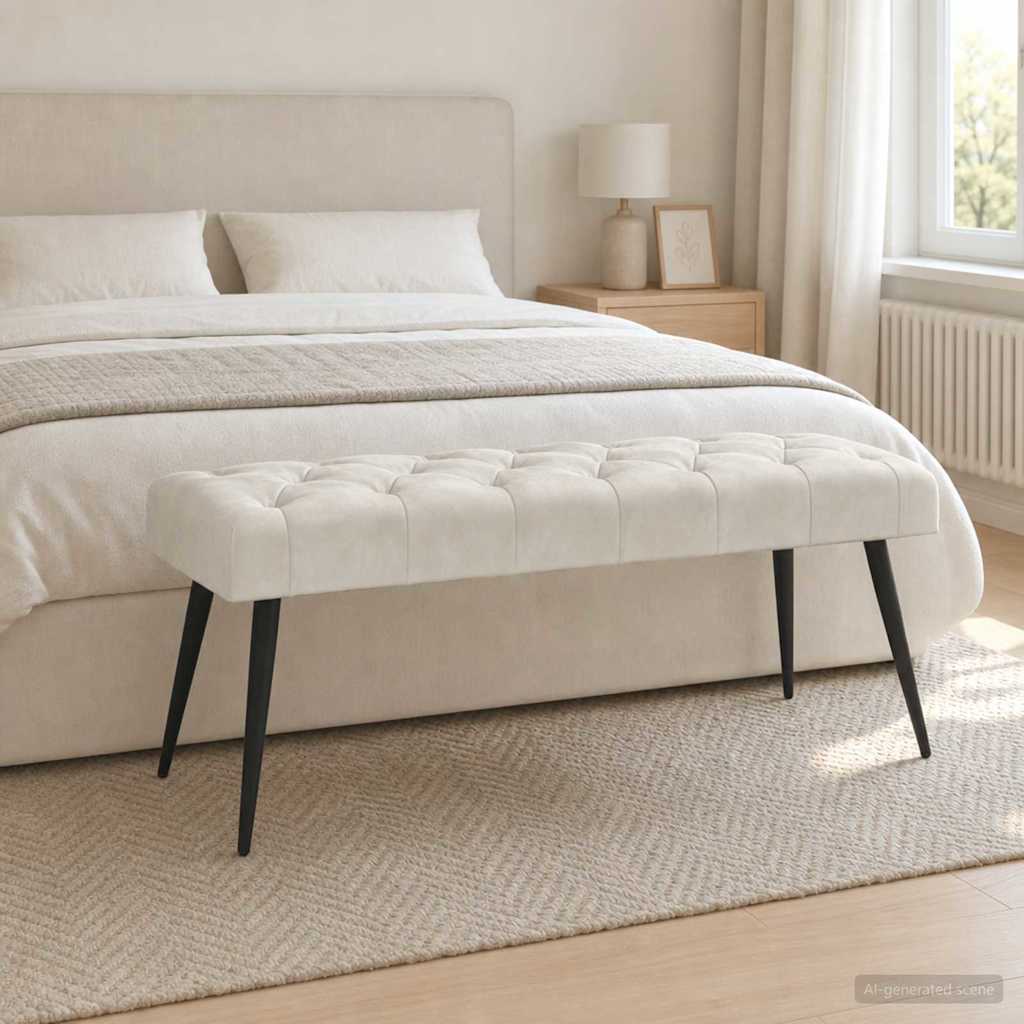 Klupa s gumbastim tkanjem Krem 110 x 40 x 46 cm Baršun