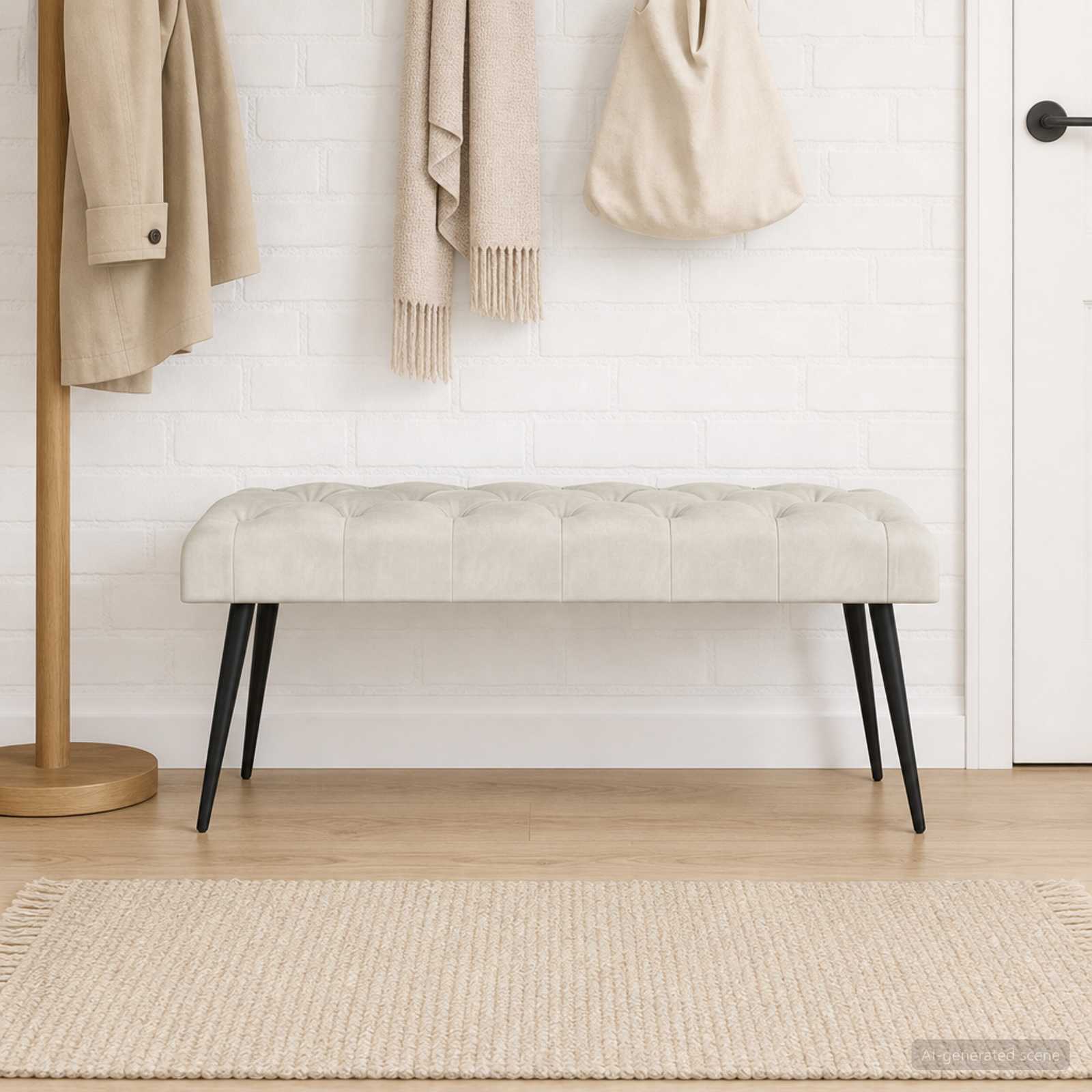 Klupa s gumbastim tkanjem Krem 110 x 40 x 46 cm Baršun
