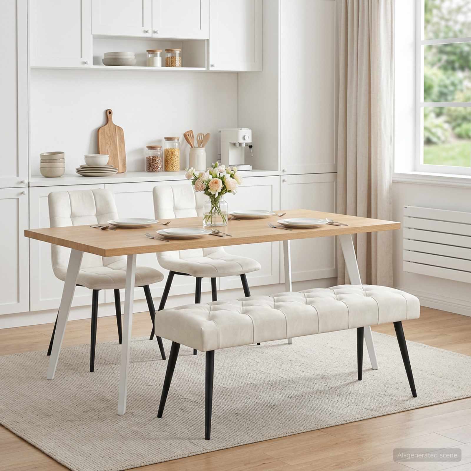 Klupa s gumbastim tkanjem Krem 110 x 40 x 46 cm Baršun