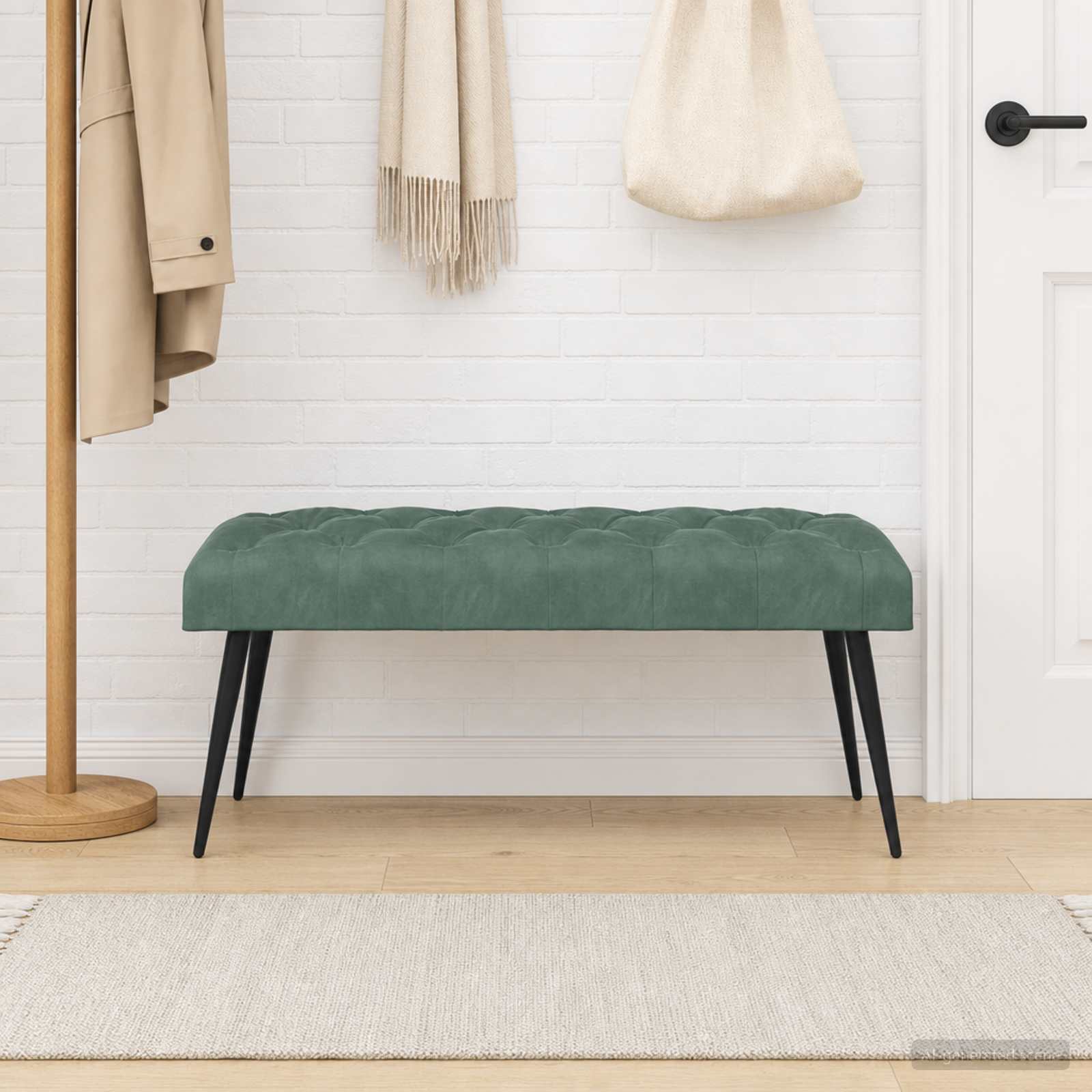 Klupa s gumbastim tkanjem Morska zelena 110 x 40 x 46 cm Baršun