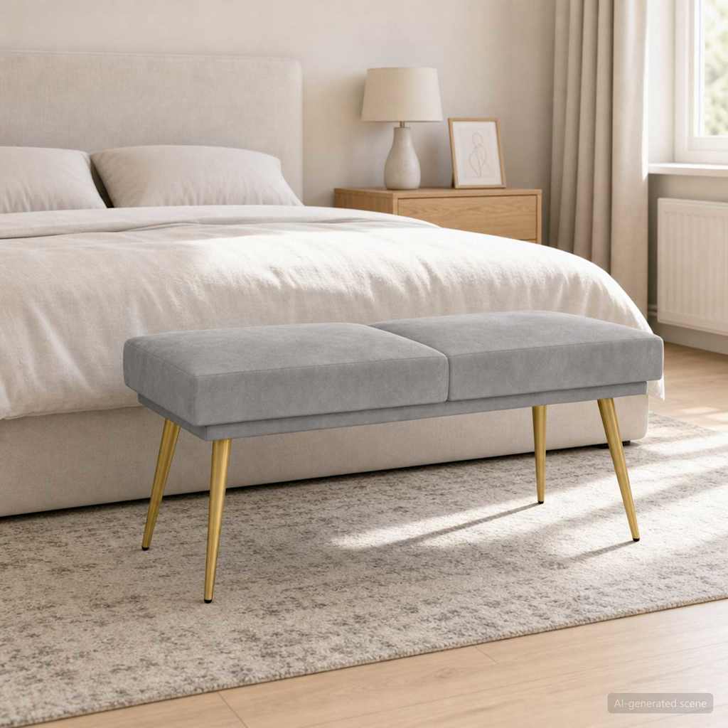 Klupa s dvostrukim slojem Svjetlosiva 120 x 45 x 46 cm Baršun