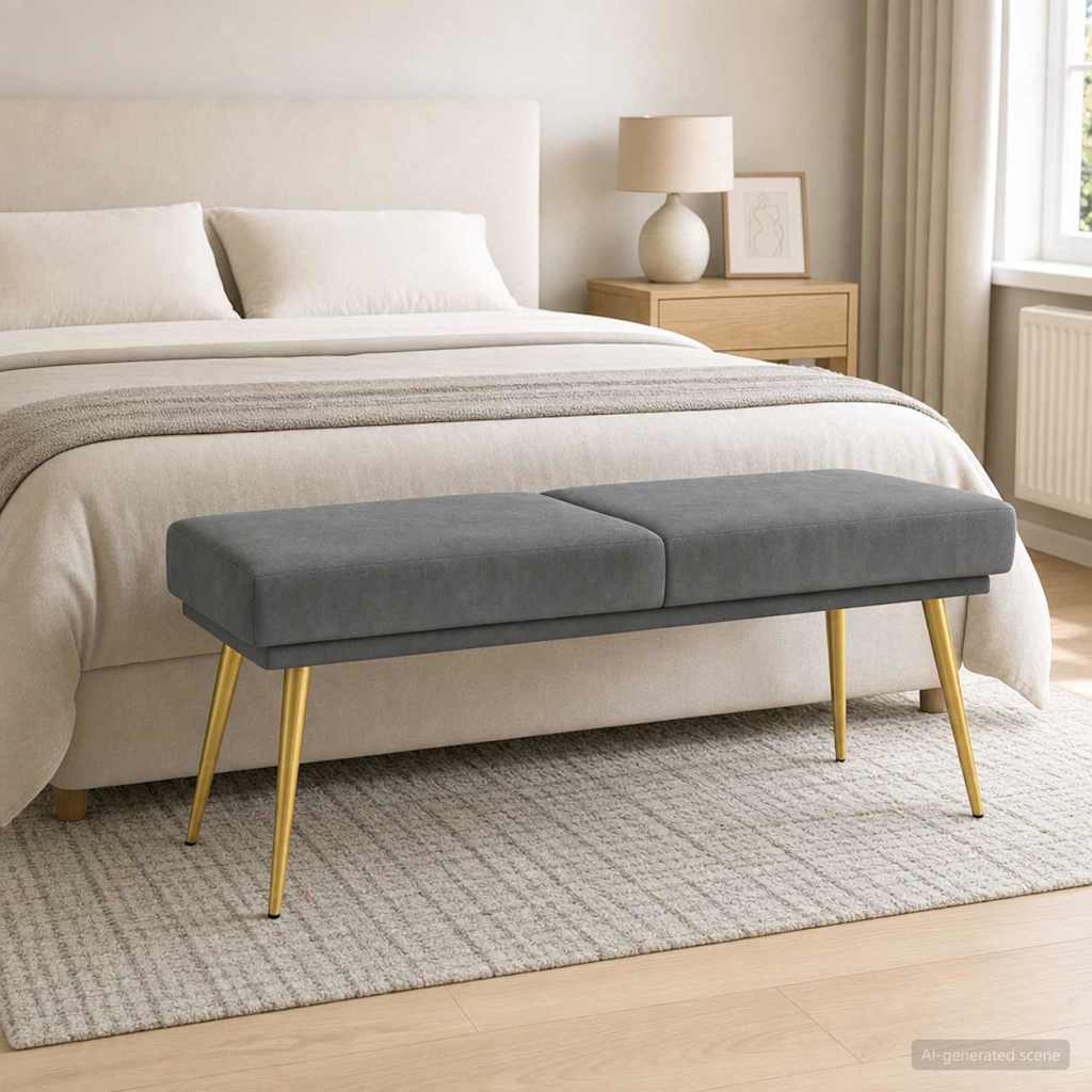 Klupa s dvostrukim slojem Tamnosiva 120 x 45 x 46 cm Baršun