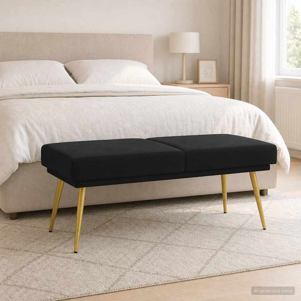 Klupa s dvostrukim slojem Crna 120 x 45 x 46 cm Baršun