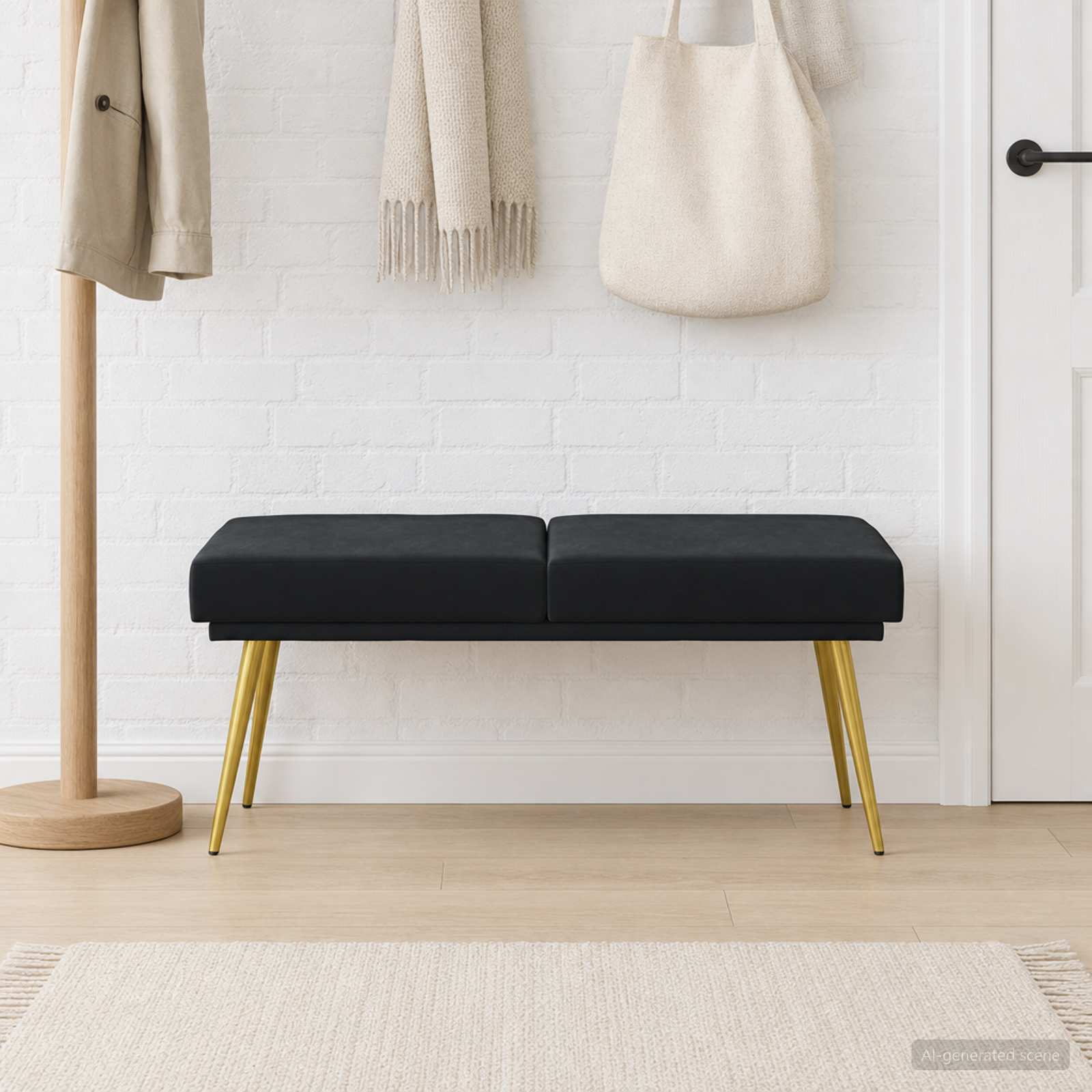 Klupa s dvostrukim slojem Crna 120 x 45 x 46 cm Baršun