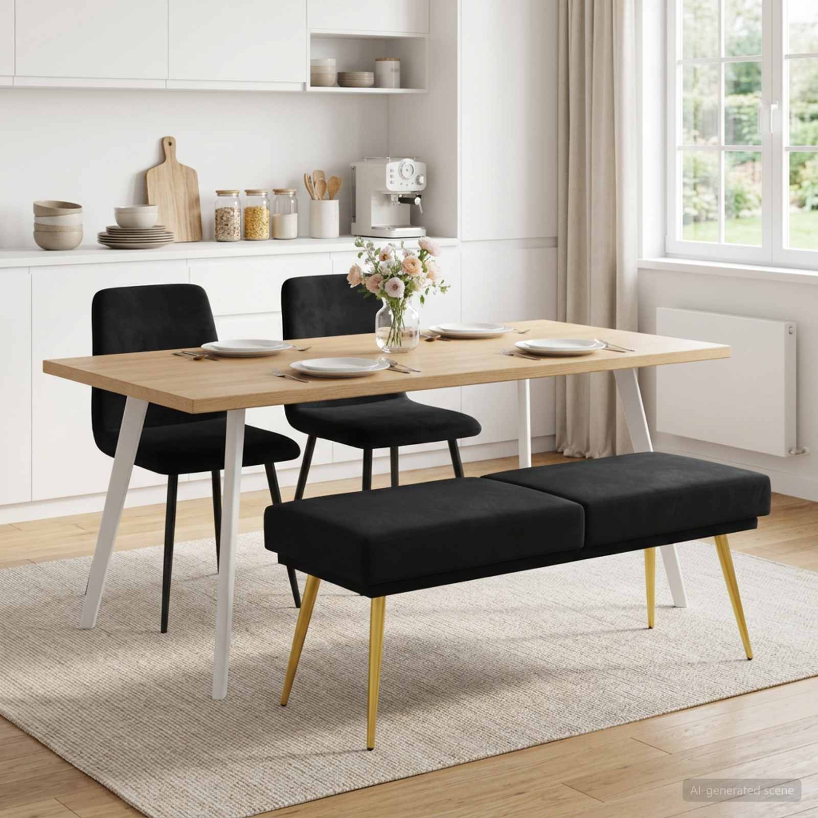 Klupa s dvostrukim slojem Crna 120 x 45 x 46 cm Baršun