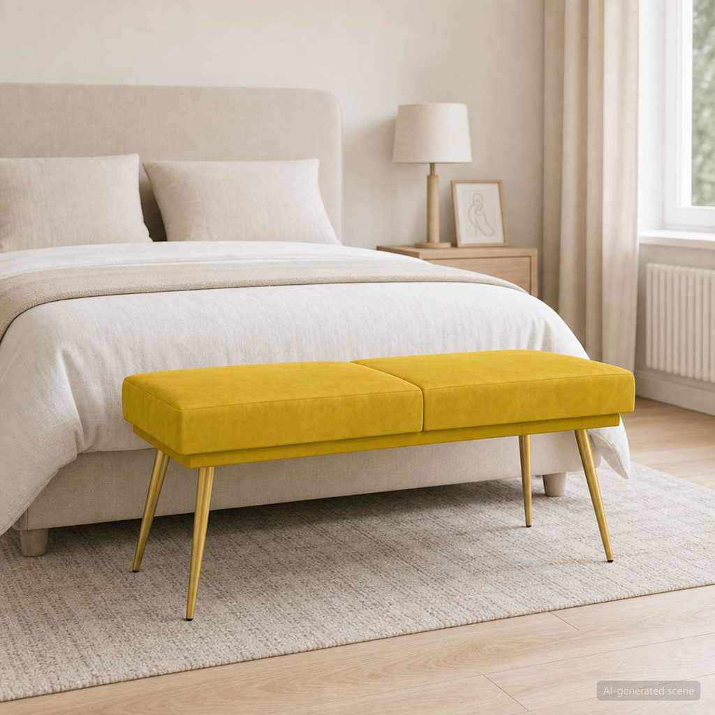 Klupa s dvostrukim slojem Žuta 120 x 45 x 46 cm Baršun