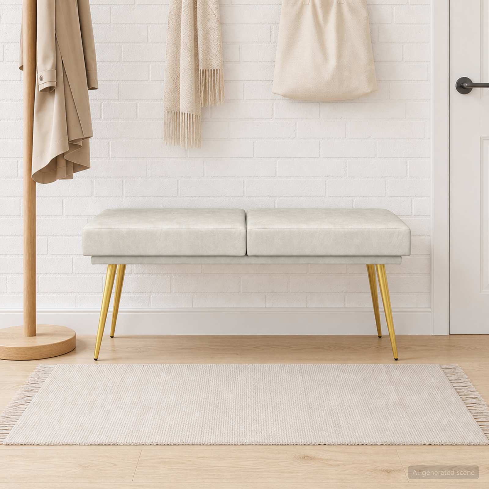 Klupa s dvostrukim slojem Krem 120 x 45 x 46 cm Baršun