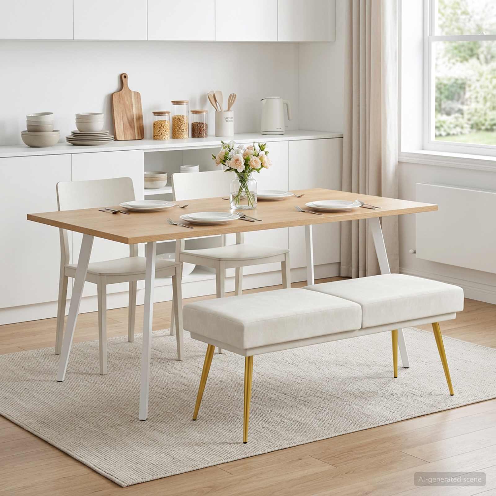 Klupa s dvostrukim slojem Krem 120 x 45 x 46 cm Baršun