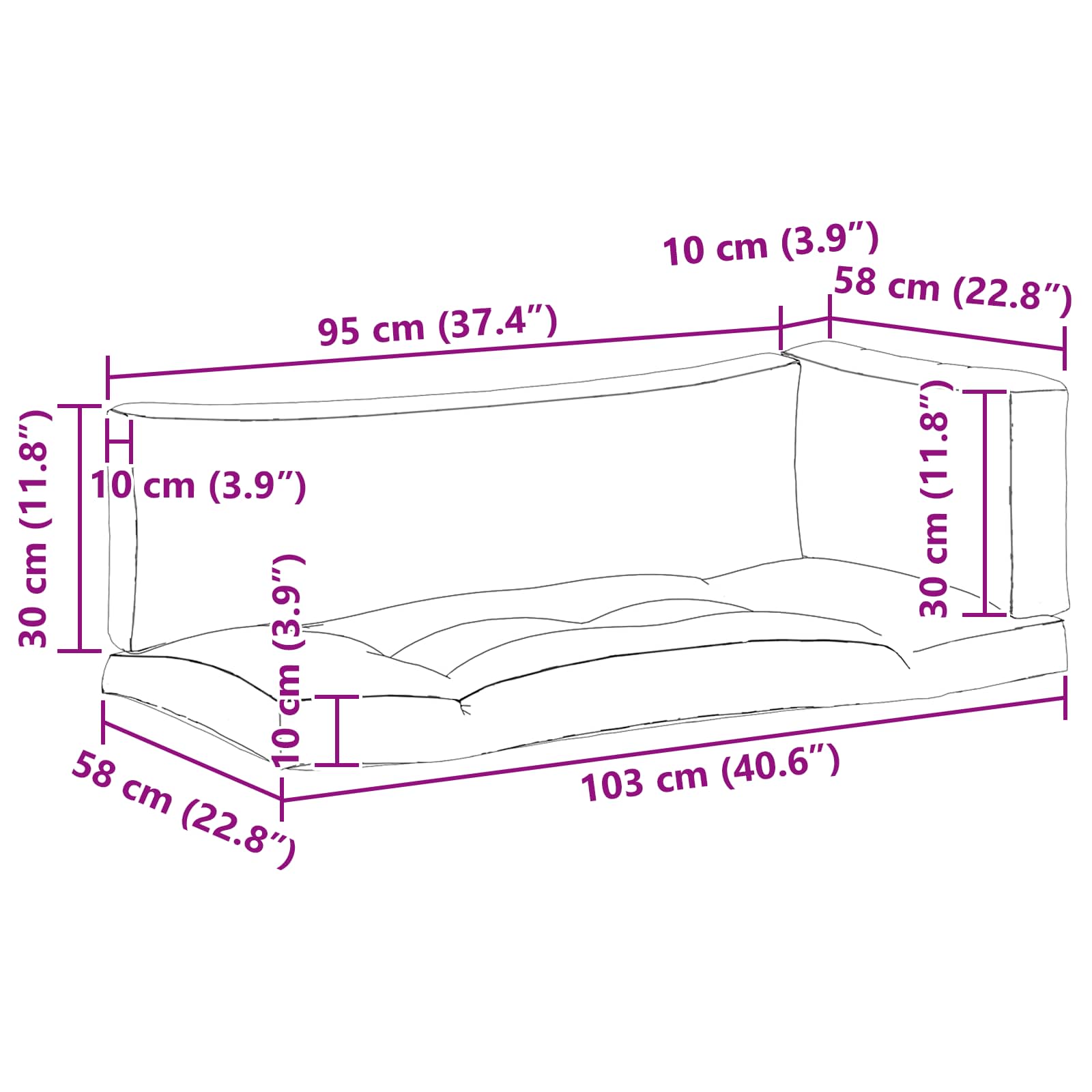 Jastučić za van 3 pcs Plava i bijela 103 x 58 x 10 cm Tkanina