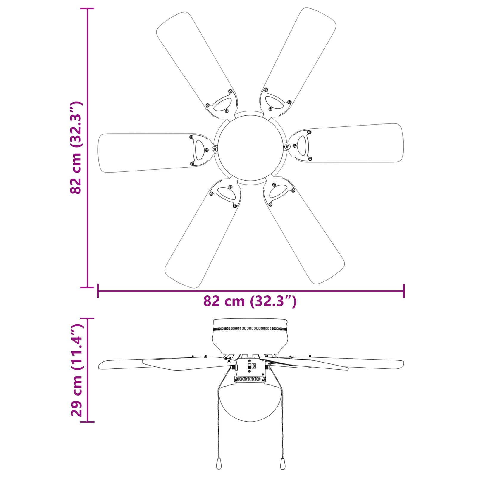 Stropni ventilator s osvjetljenjem Ø 82 cm Crna