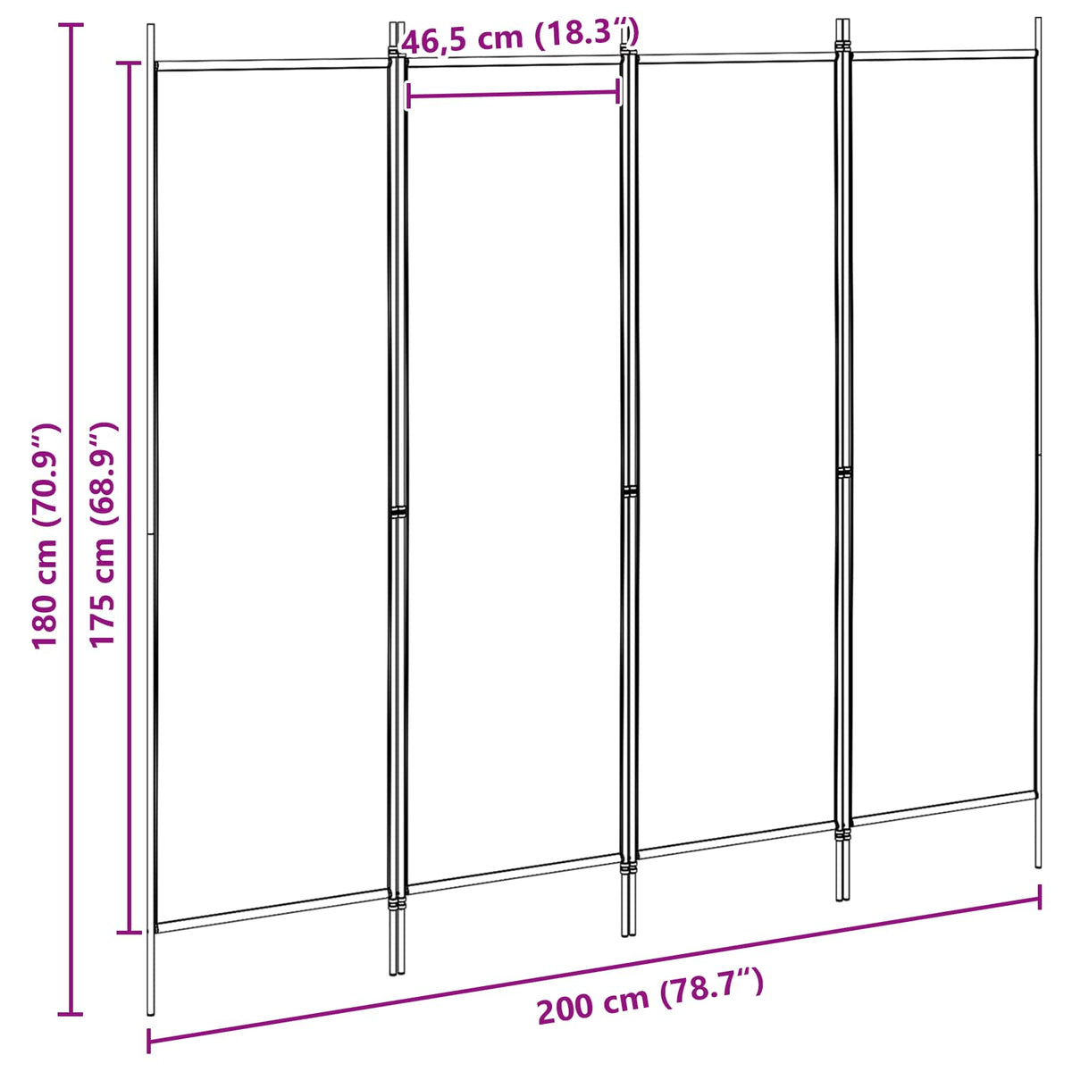 4-panelni pregradni zid Bež 200 x 180 cm Tkanina