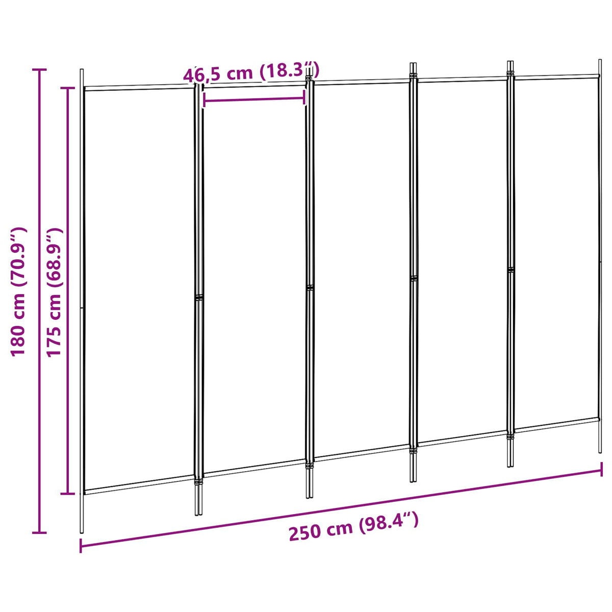 5-Panelni Pregrađivač Bež 250 x 180 cm Tkanina