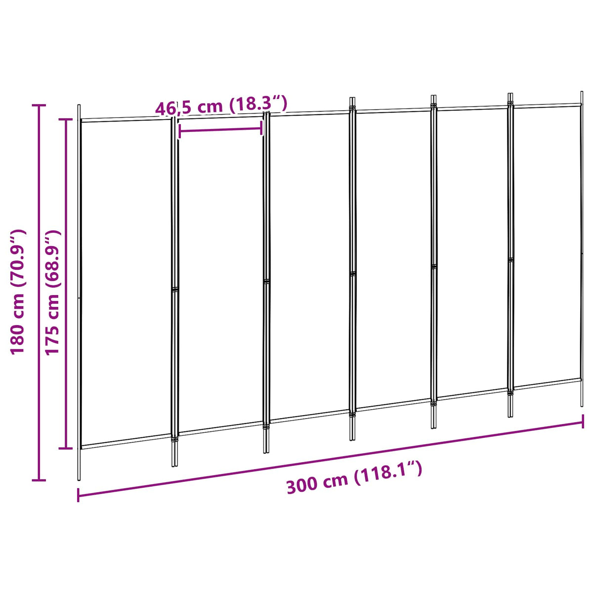Razdjelnik prostora s 6 panela Bež 300 x 180 cm Tkanina