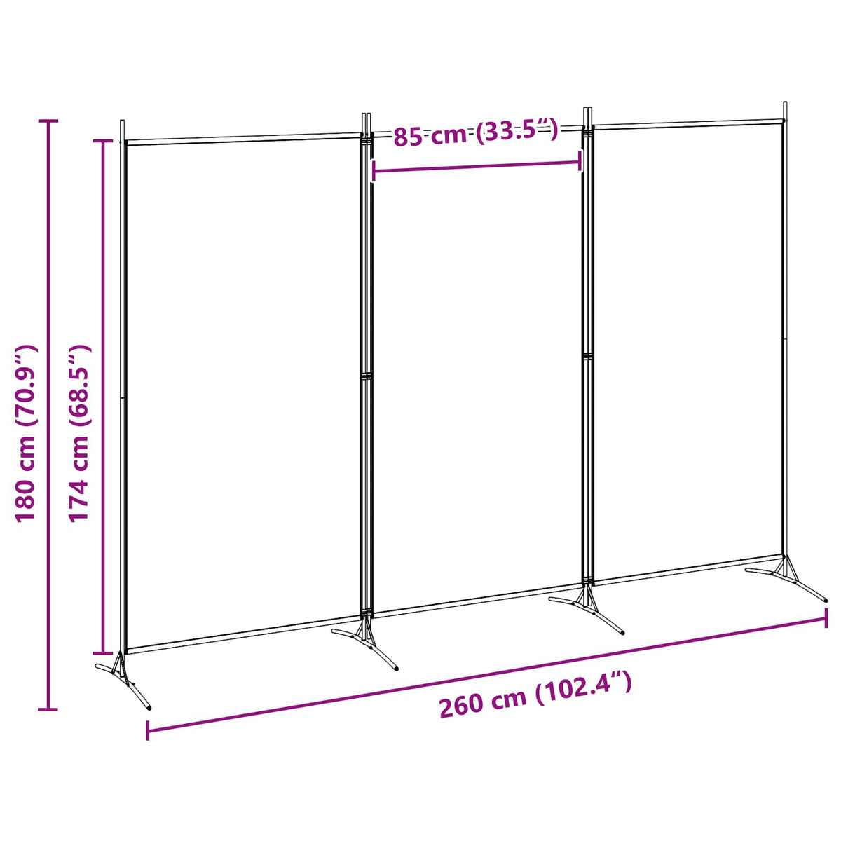 3-panelni pregradni zid Bež 260 x 180 cm Tkanina