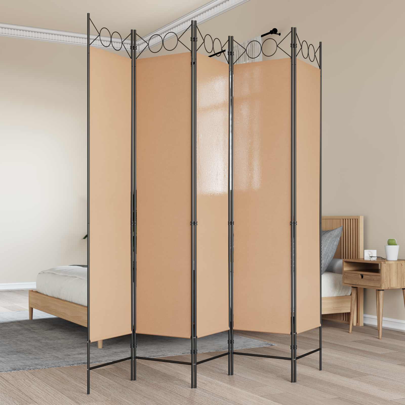 5-Panelni Pregrađivač Bež 200 x 200 cm Tkanina