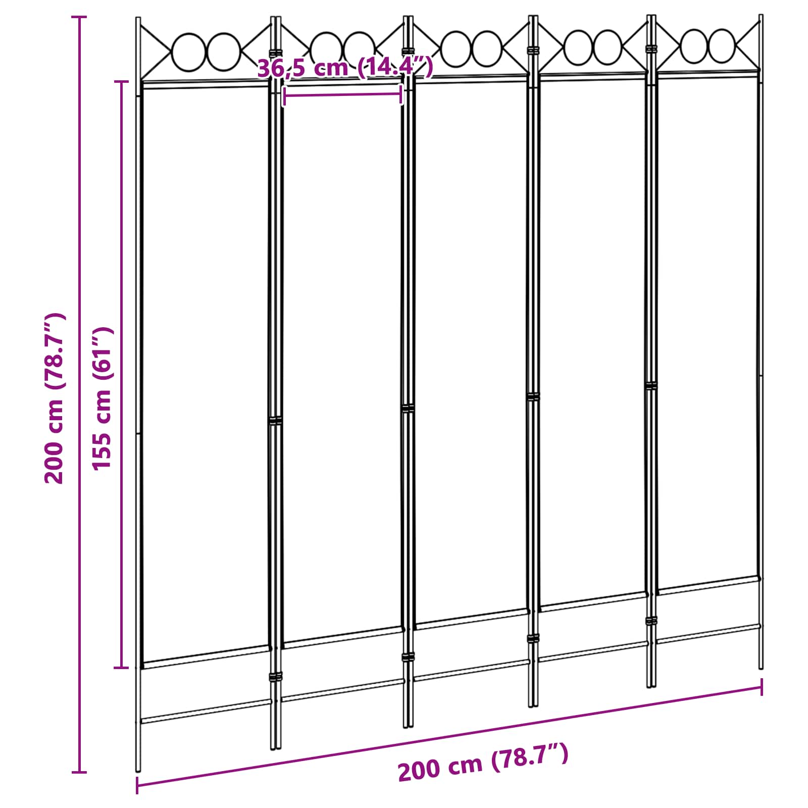 5-Panelni Pregrađivač Bež 200 x 200 cm Tkanina