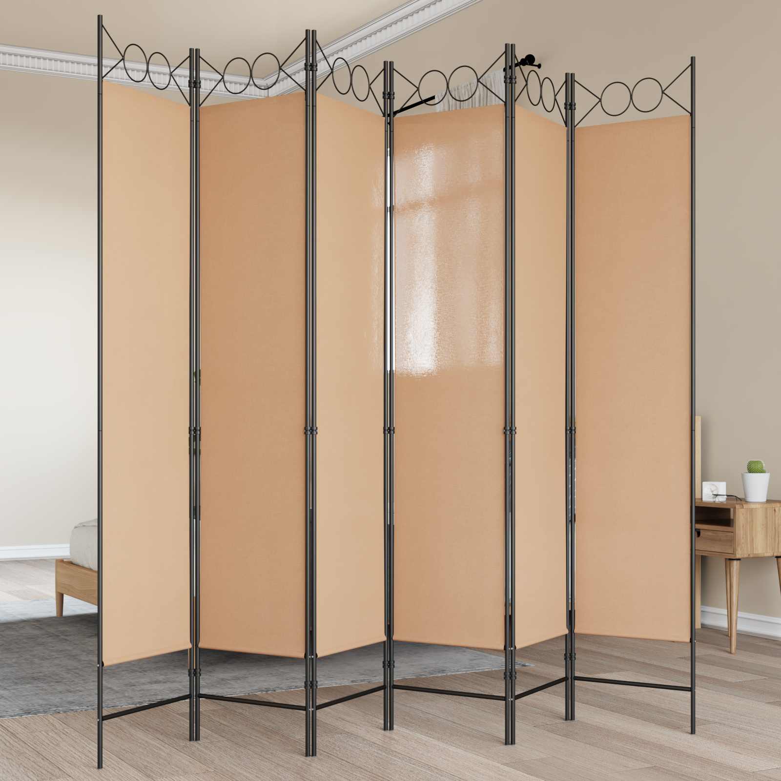 Razdjelnik prostora s 6 panela Bež 240 x 200 cm Tkanina