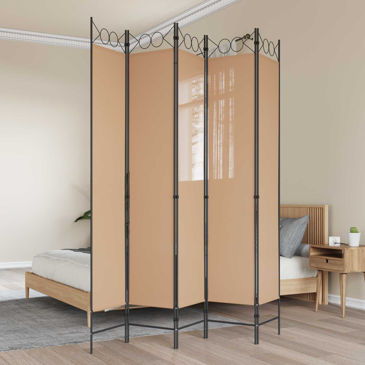 5-Panelni Pregrađivač Bež 200 x 220 cm Tkanina