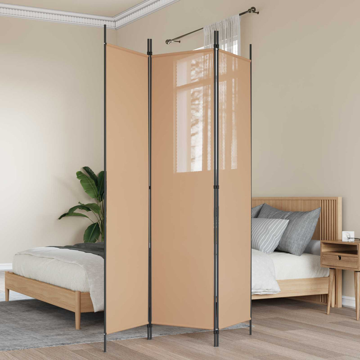 3-panelni pregradni zid Bež 150 x 200 cm Tkanina
