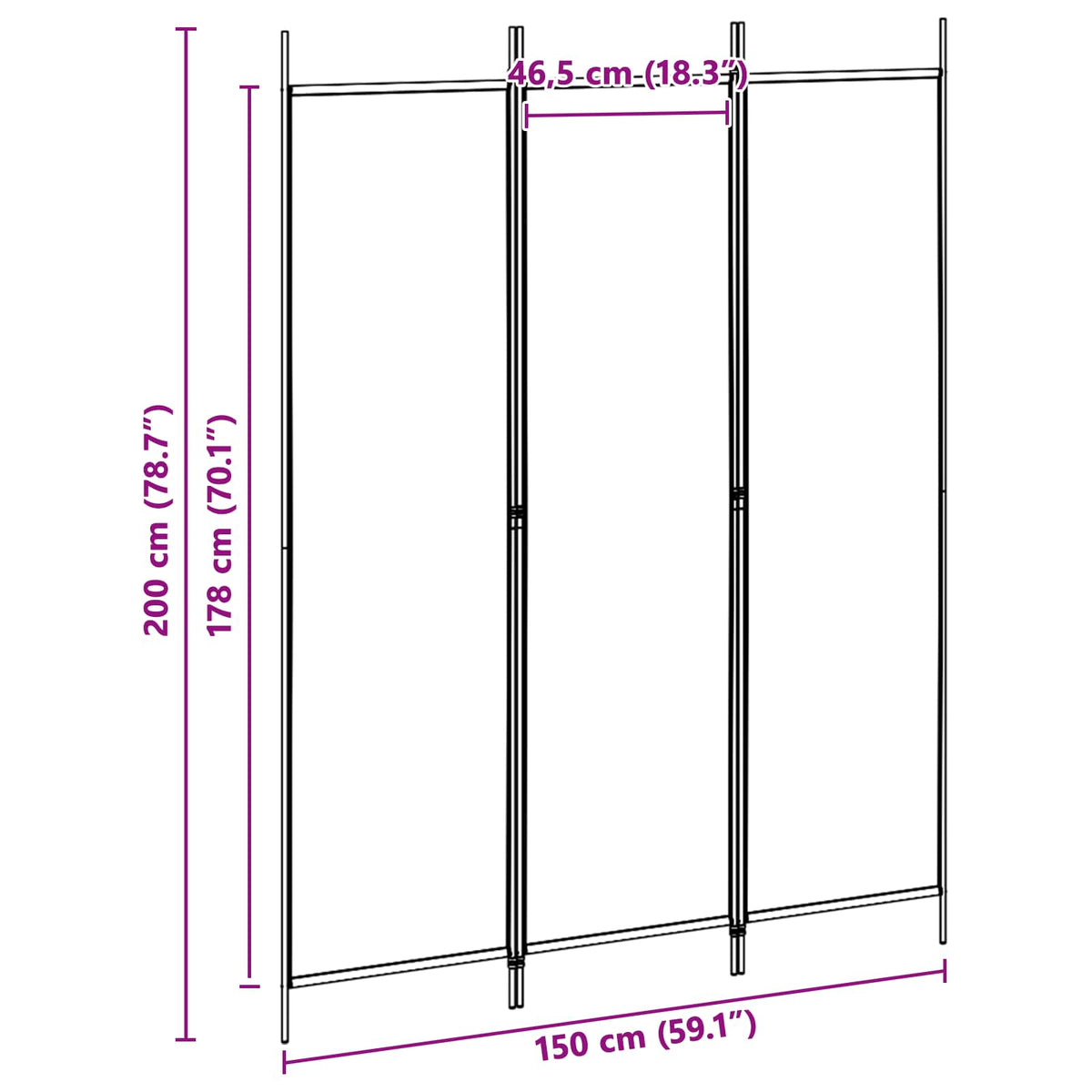 3-panelni pregradni zid Bež 150 x 200 cm Tkanina