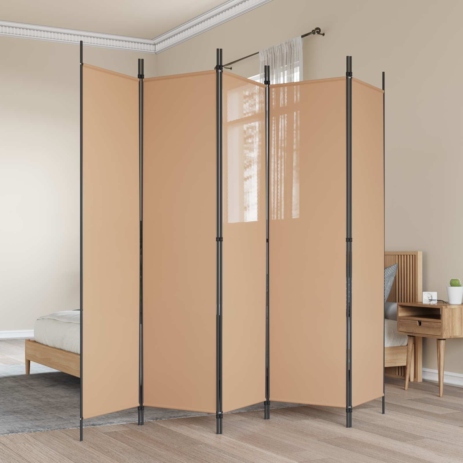 5-Panelni Pregrađivač Bež 250 x 200 cm Tkanina