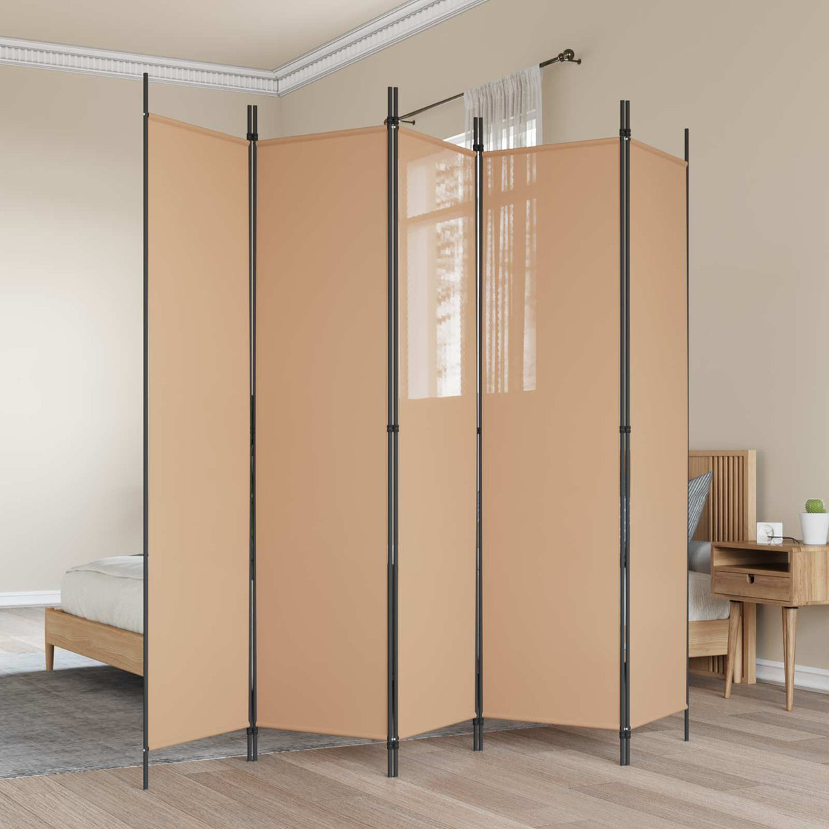 5-Panelni Pregrađivač Bež 250 x 200 cm Tkanina