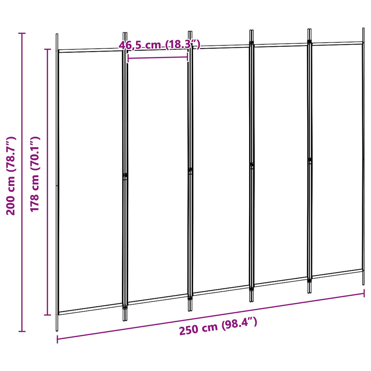 5-Panelni Pregrađivač Bež 250 x 200 cm Tkanina