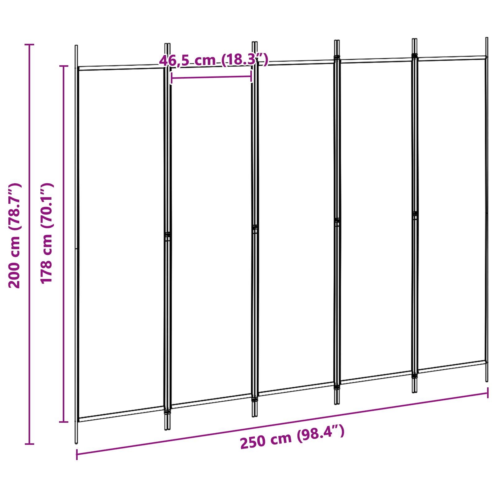 5-Panelni Pregrađivač Bež 250 x 200 cm Tkanina