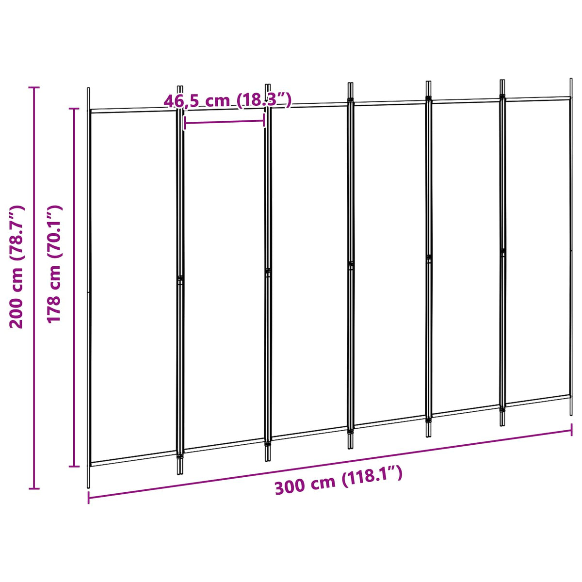 Razdjelnik prostora s 6 panela Bež 300 x 200 cm Tkanina
