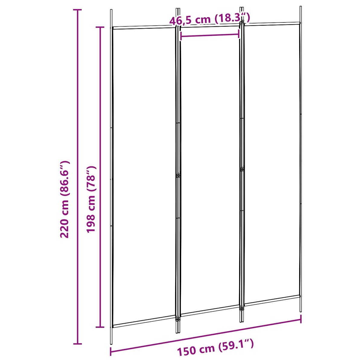 3-panelni pregradni zid Bež 150 x 220 cm Tkanina