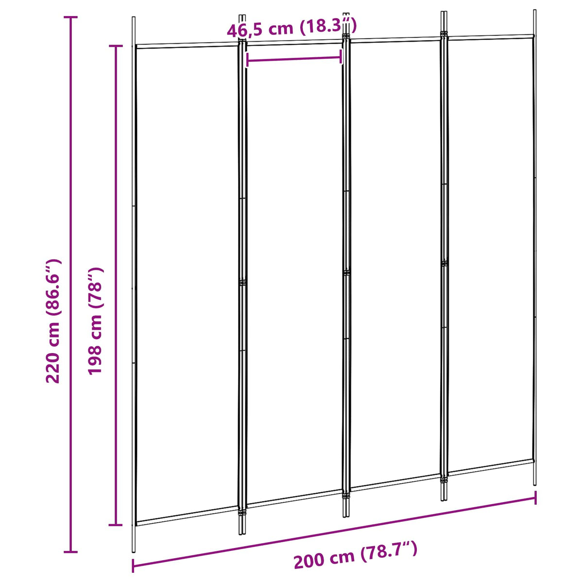 4-panelni pregradni zid Bež 200 x 220 cm Tkanina
