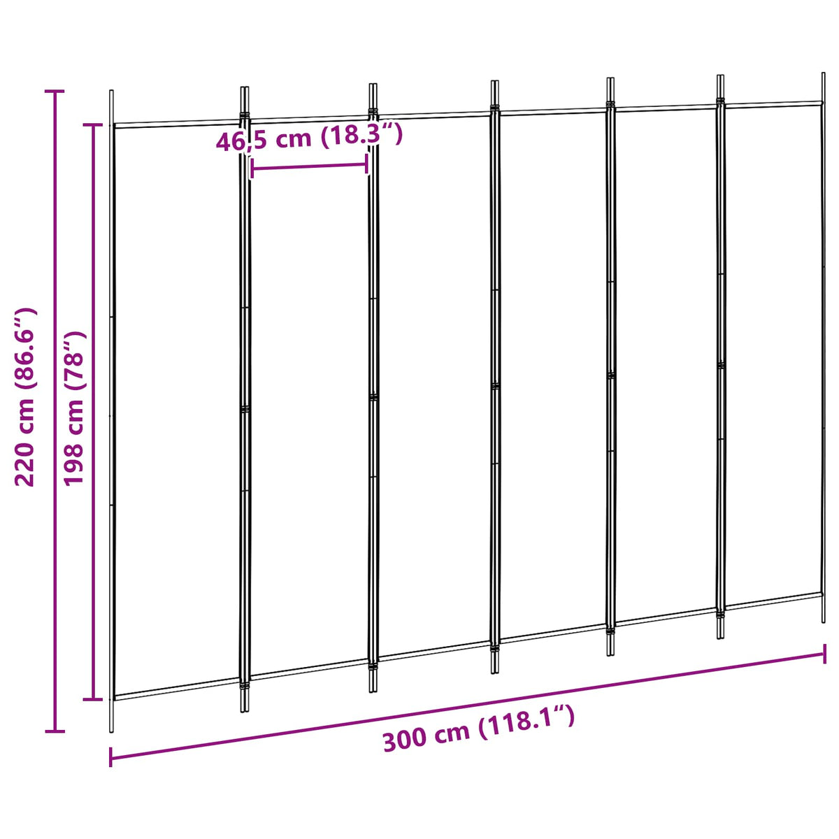 Razdjelnik prostora s 6 panela Bež 300 x 220 cm Tkanina