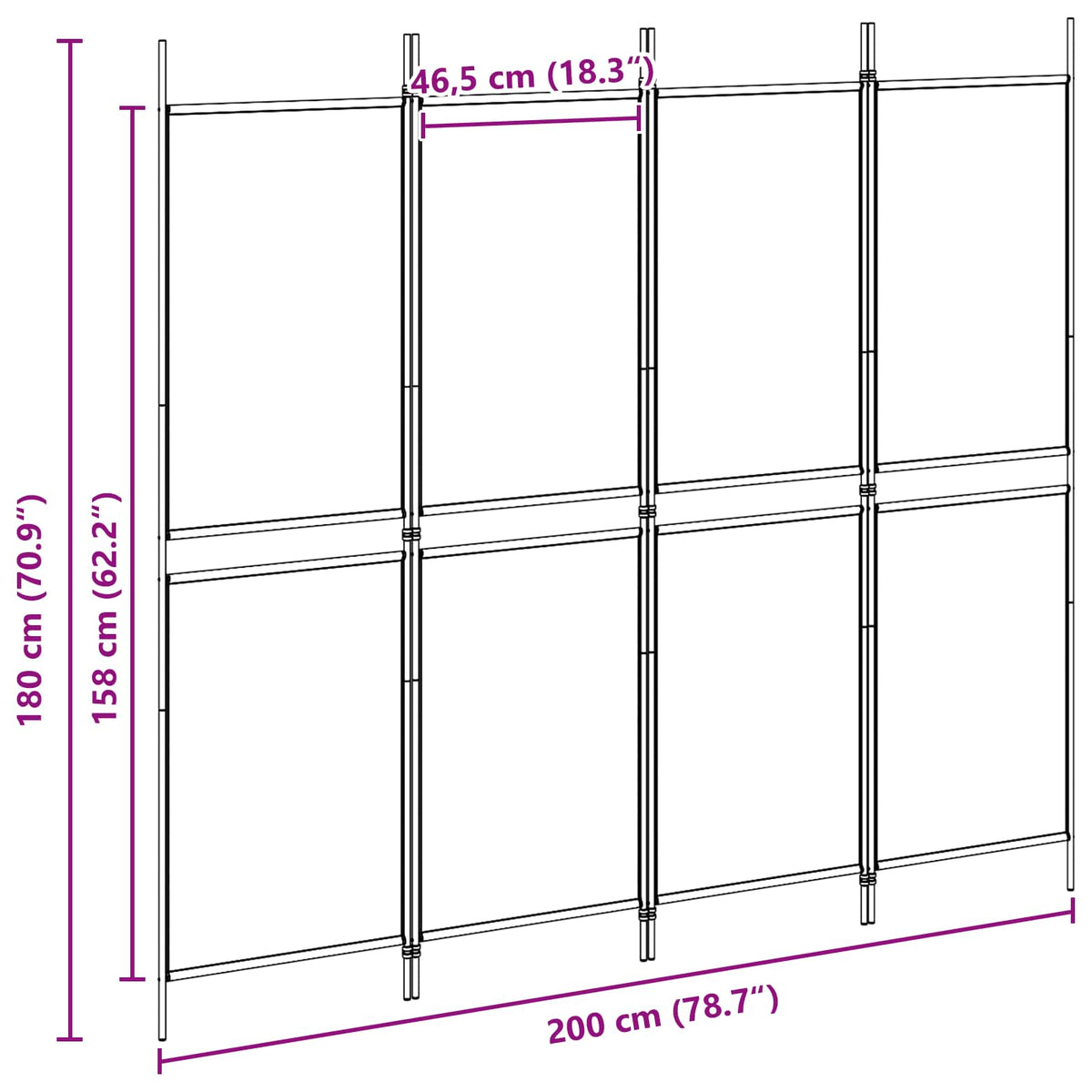 4-panelni pregradni zid Bež 200 x 180 cm Tkanina