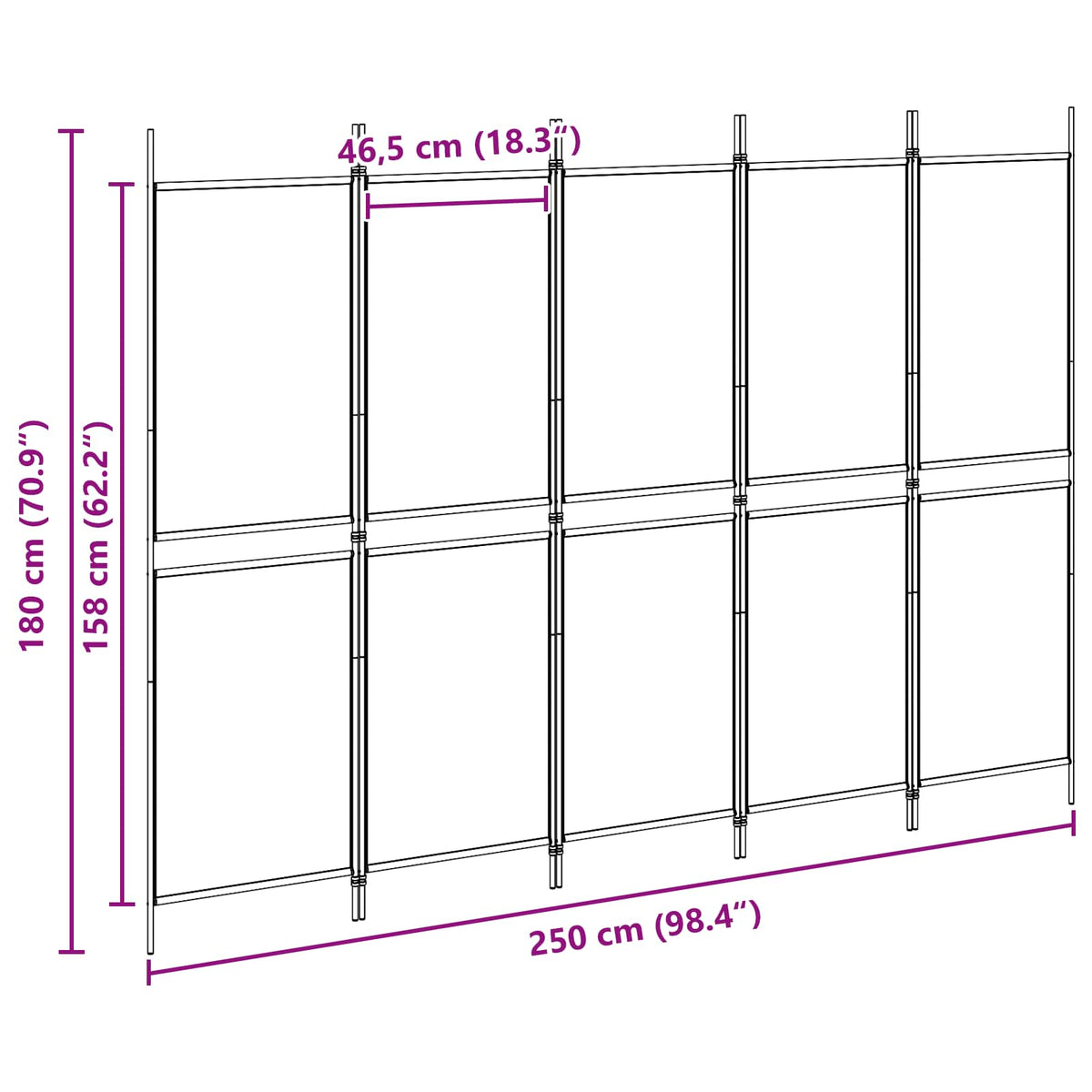 5-Panel Razdjelnik Bež 250 x 180 cm Tkanina