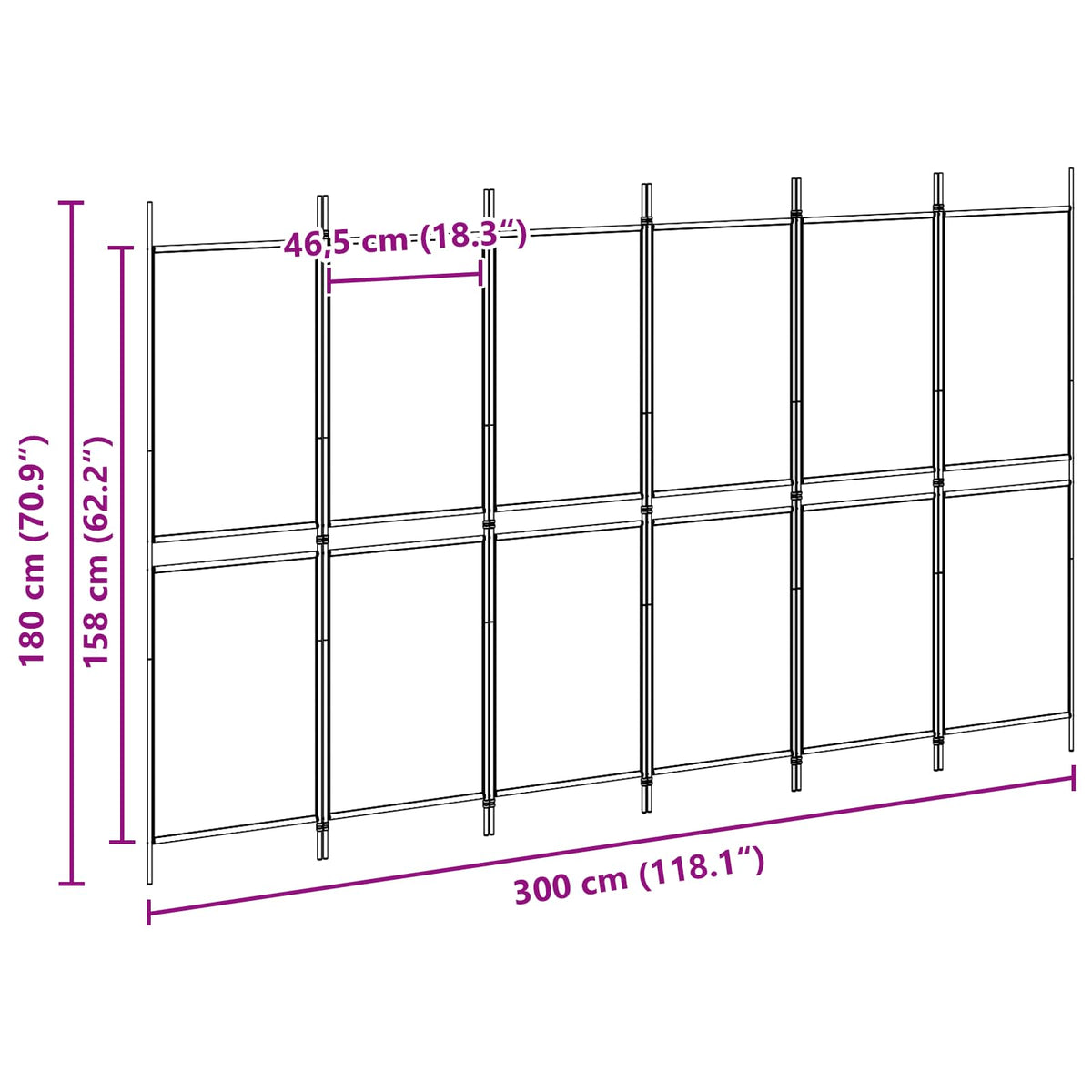 Razdjelnik prostora s 6 panela Bež 300 x 180 cm Tkanina