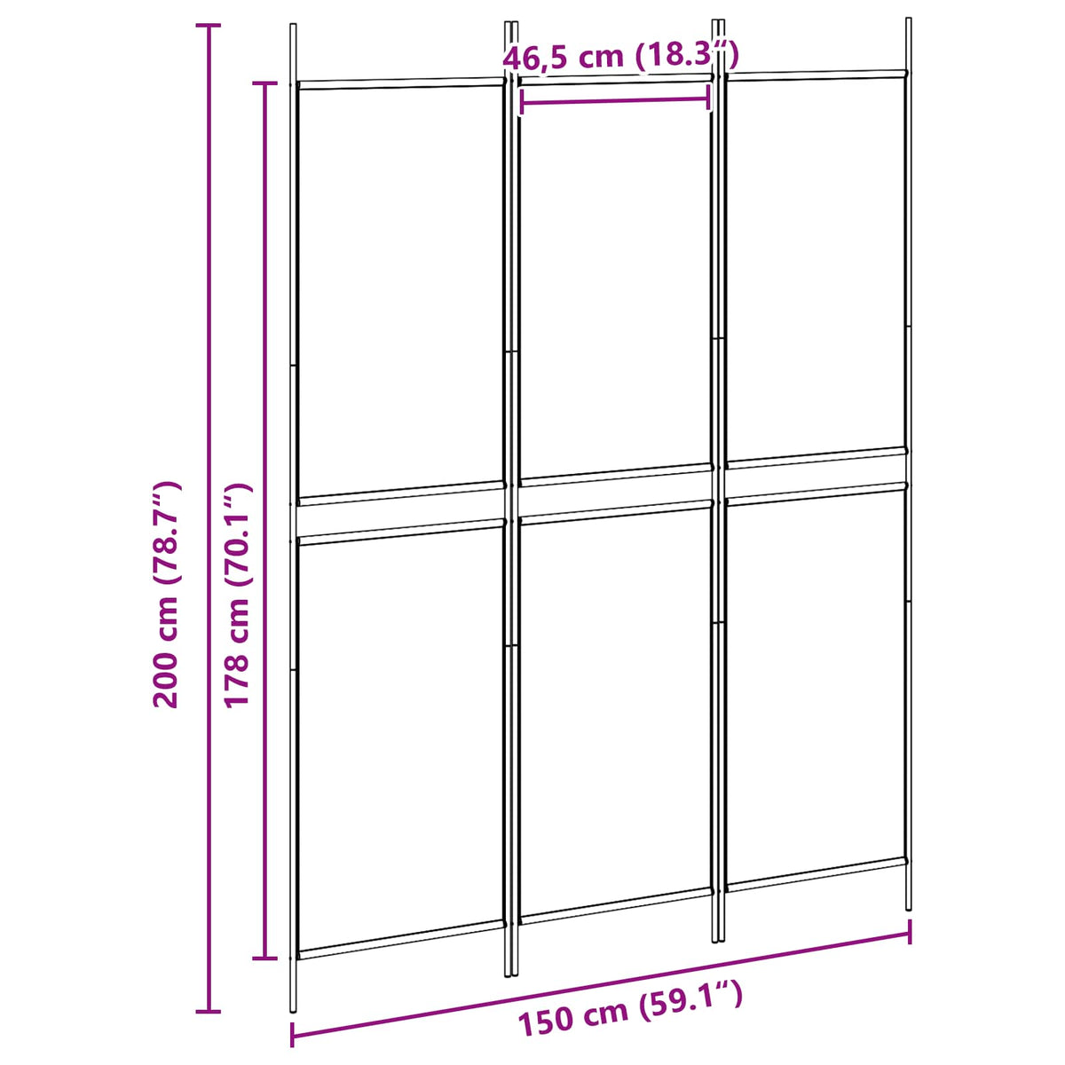 3-panelni pregradni zid Bež 150 x 200 cm Tkanina