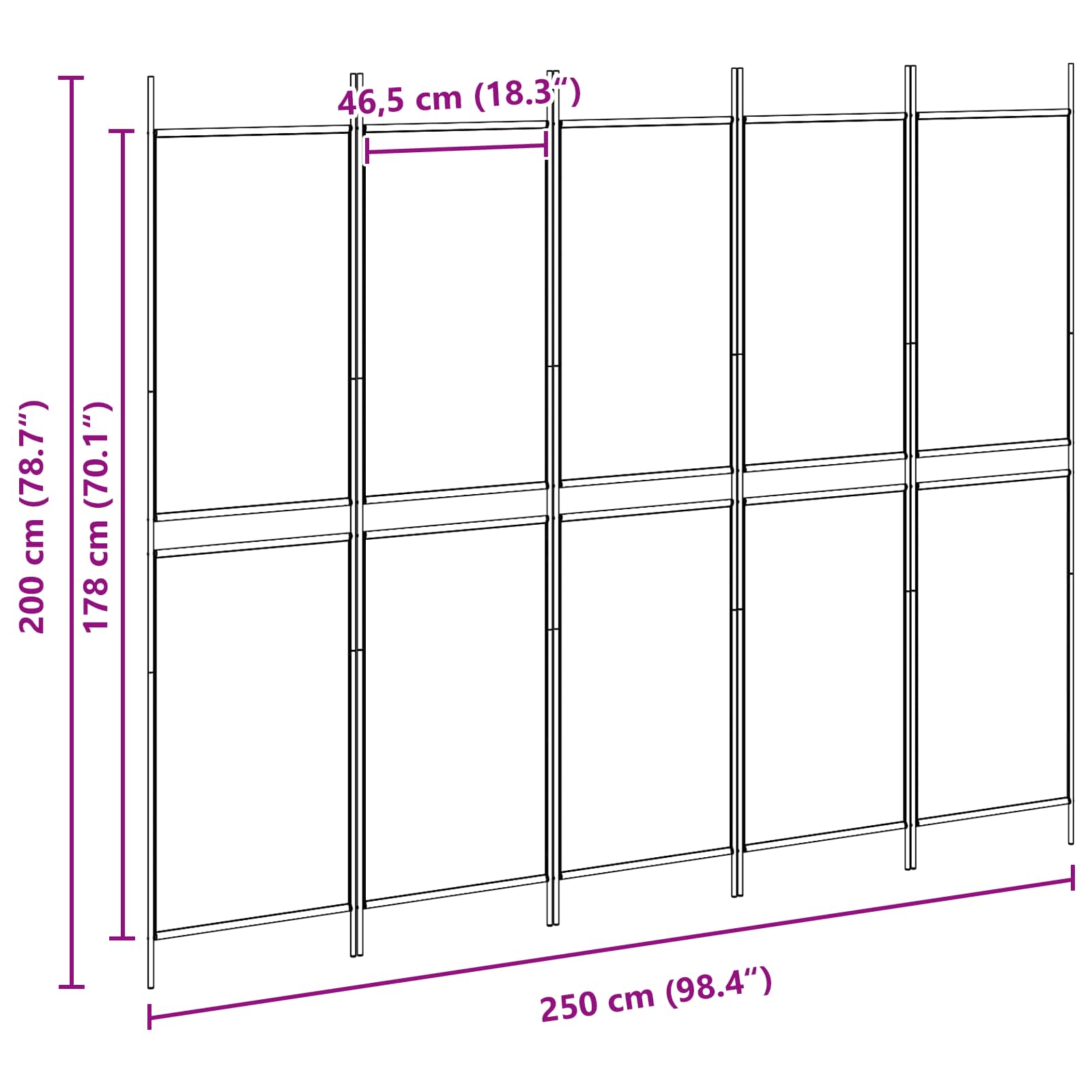 5-Panelni Pregrađivač Bež 250 x 200 cm Tkanina