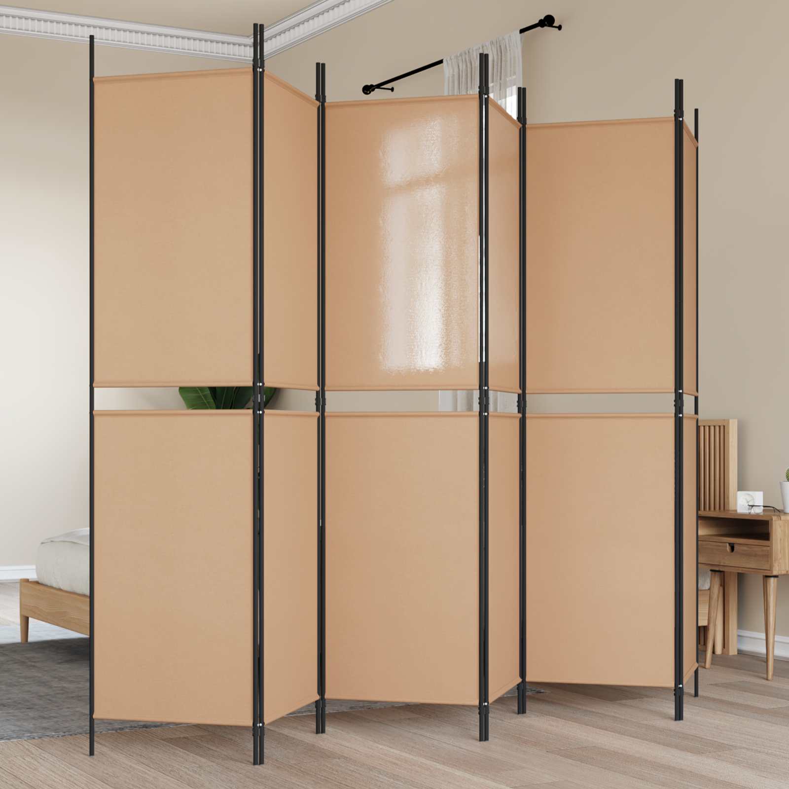 Razdjelnik prostora s 6 panela Bež 300 x 200 cm Tkanina
