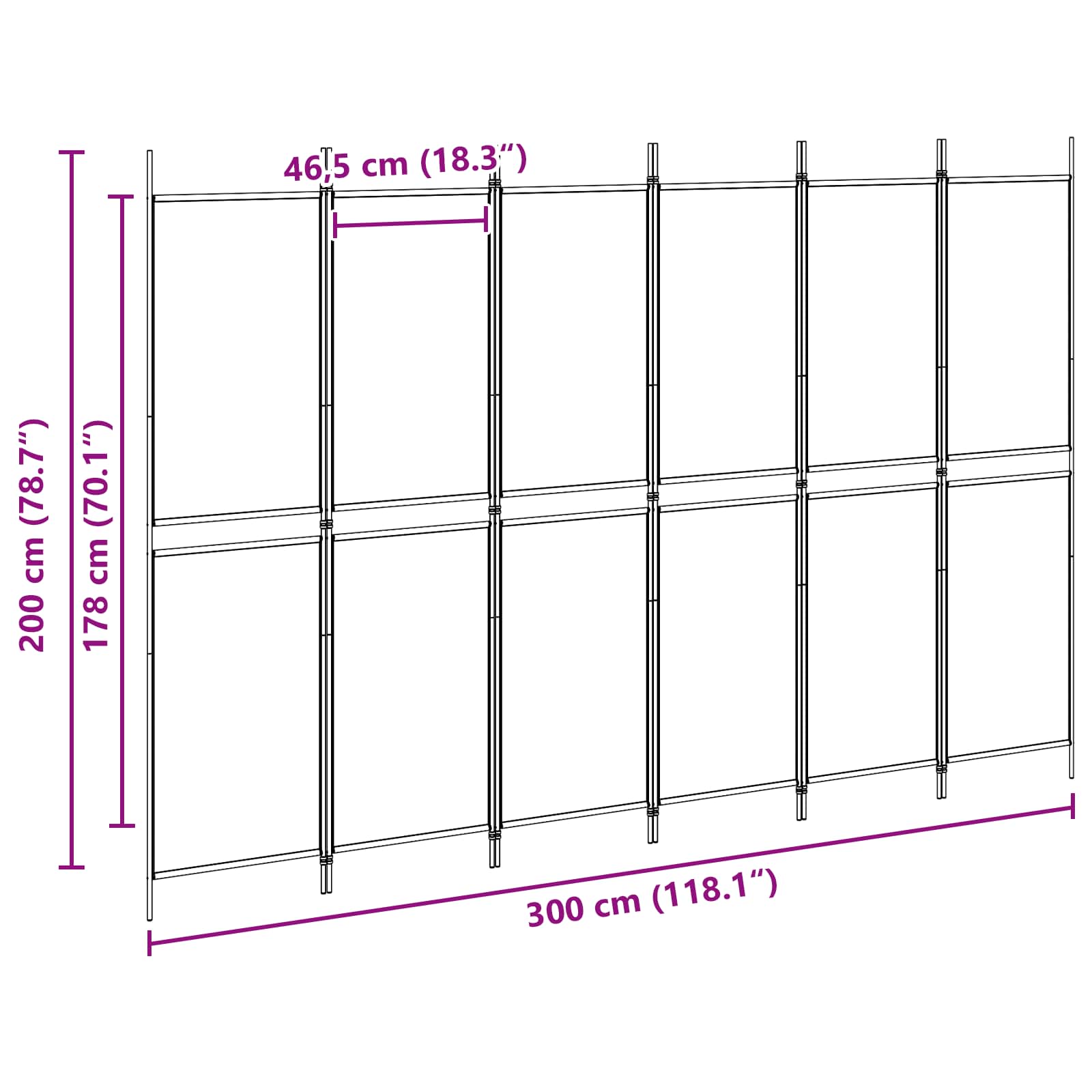 Razdjelnik prostora s 6 panela Bež 300 x 200 cm Tkanina