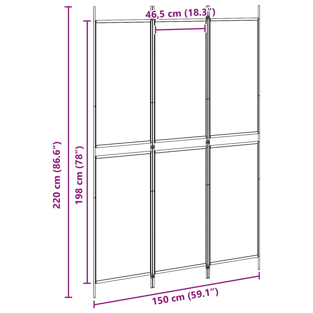 3-panelni pregradni zid Bež 150 x 220 cm Tkanina