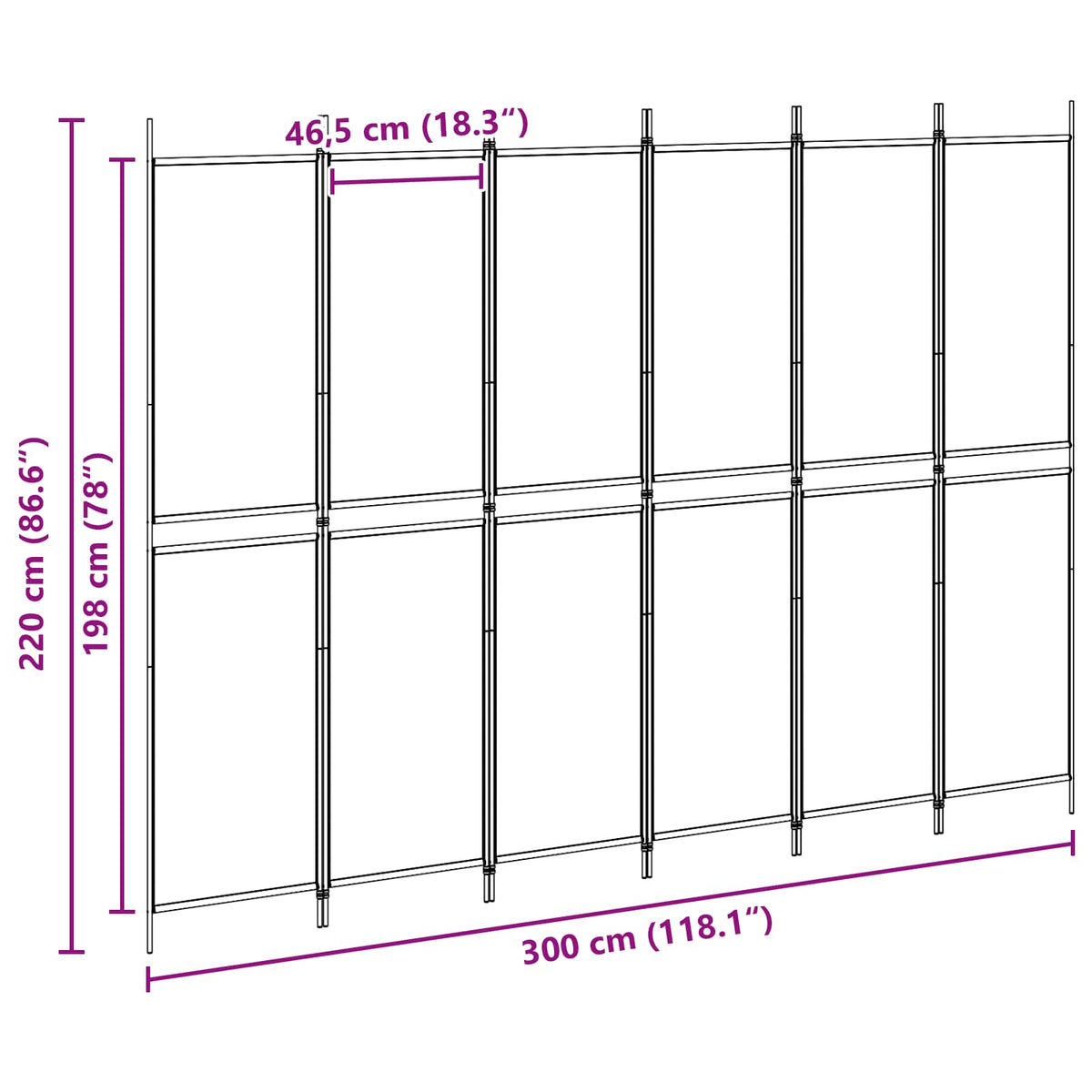 Razdjelnik prostora s 6 panela Bež 300 x 220 cm Tkanina