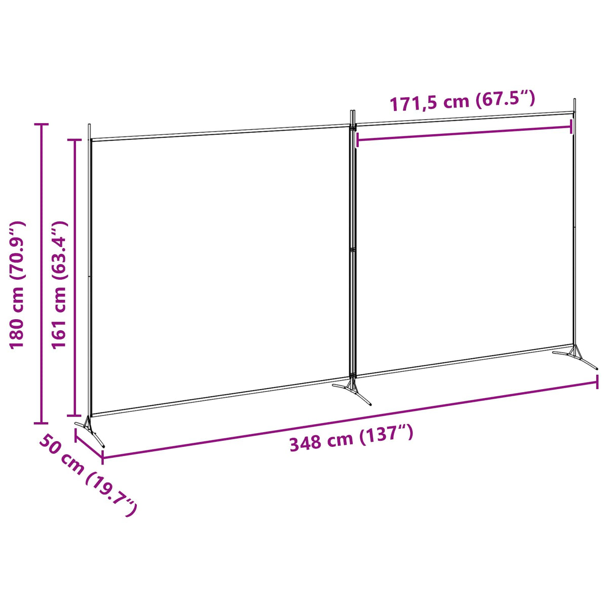 Pregrada sa 2 panela Bež 348 x 180 cm Tkanina