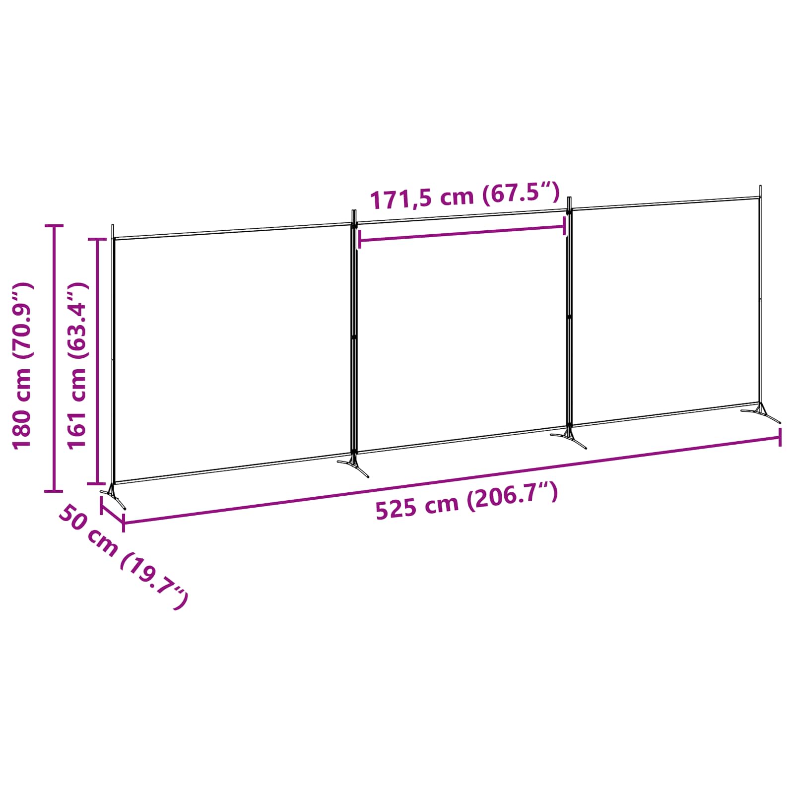 4-panelni pregradni zid Bež 525 x 180 cm Tkanina